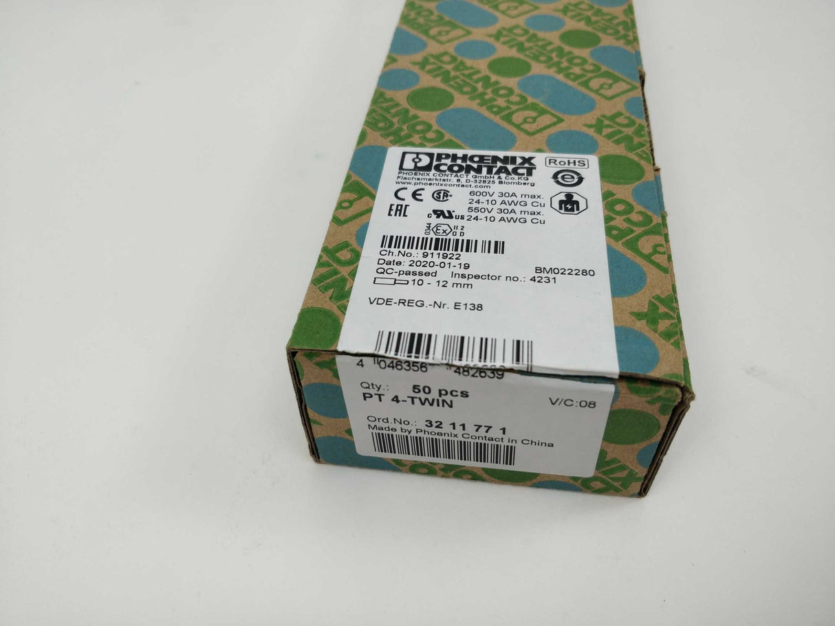 Phoenix Contact 3211771 Terminal block PT 4-TWIN 38 Pcs.