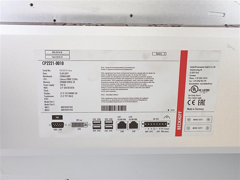 Beckhoff CP2221-0010 Multi-touch Built-in Panel PC