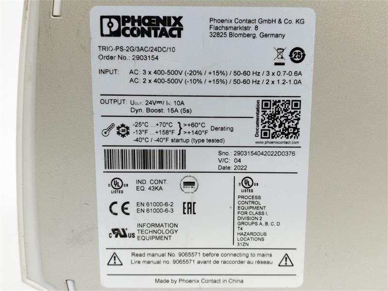 Phoenix Contact 2903154 TRIO-PS-2G/3AC/24DC/10 Power Supply Unit 24V 10A