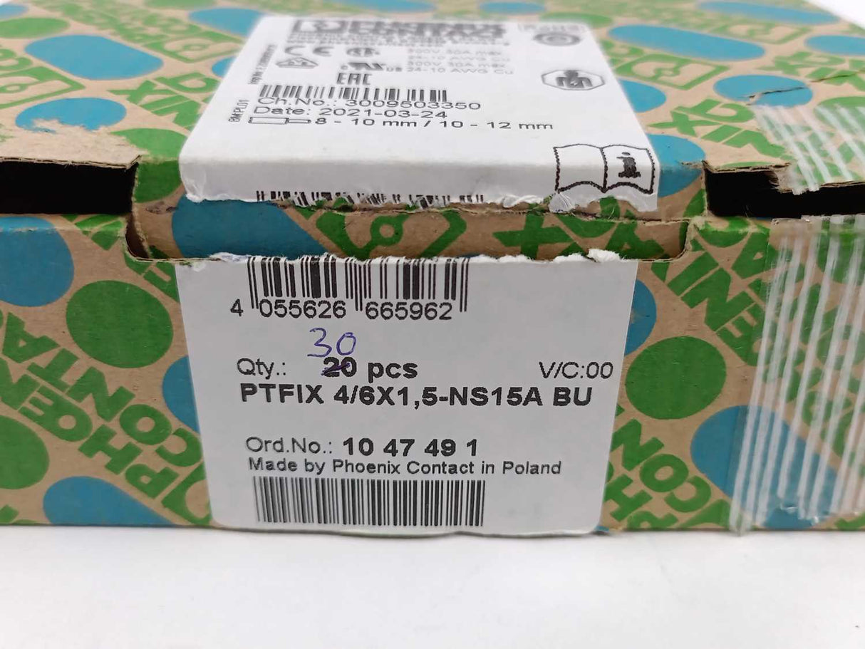 Phoenix Contact 1047491 PTFIX 4/6X1,5-NS15A BU Distribution block 30 Pcs.
