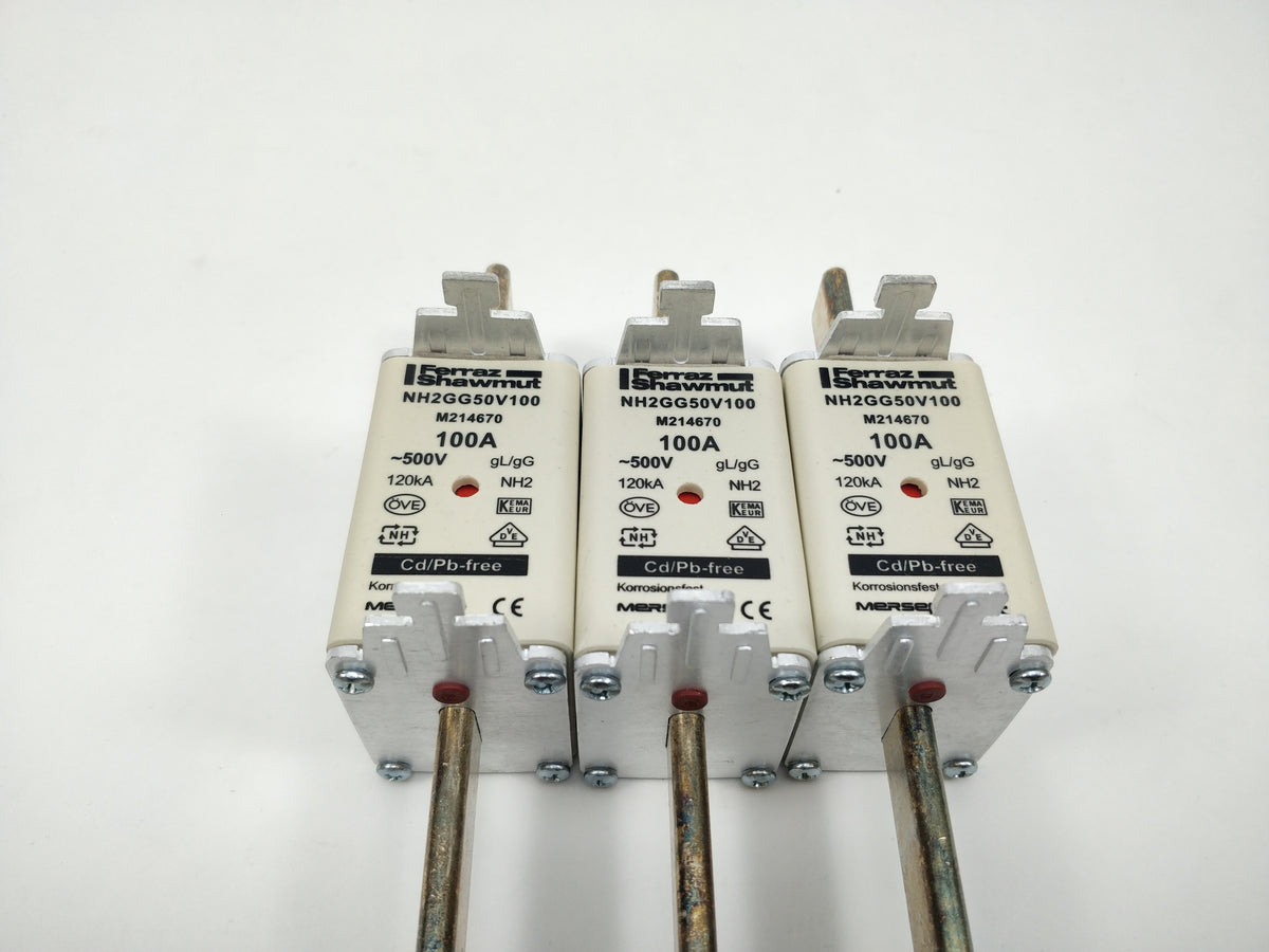 Mersen NH2GG50V100 Fuse Link, M214670C. 100A. 3 Pcs