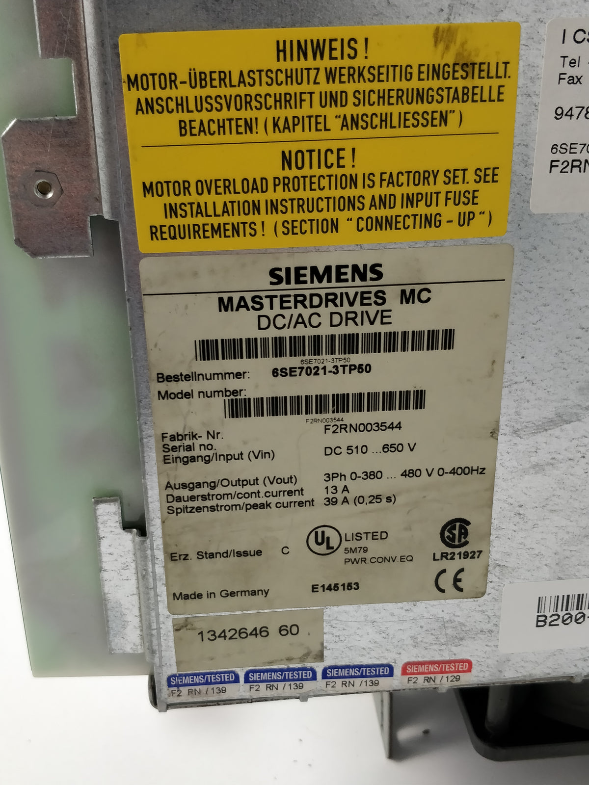Siemens 6SE7021-3TP50 Masterdrives MC DC/AC drive ser.C (203587517873)