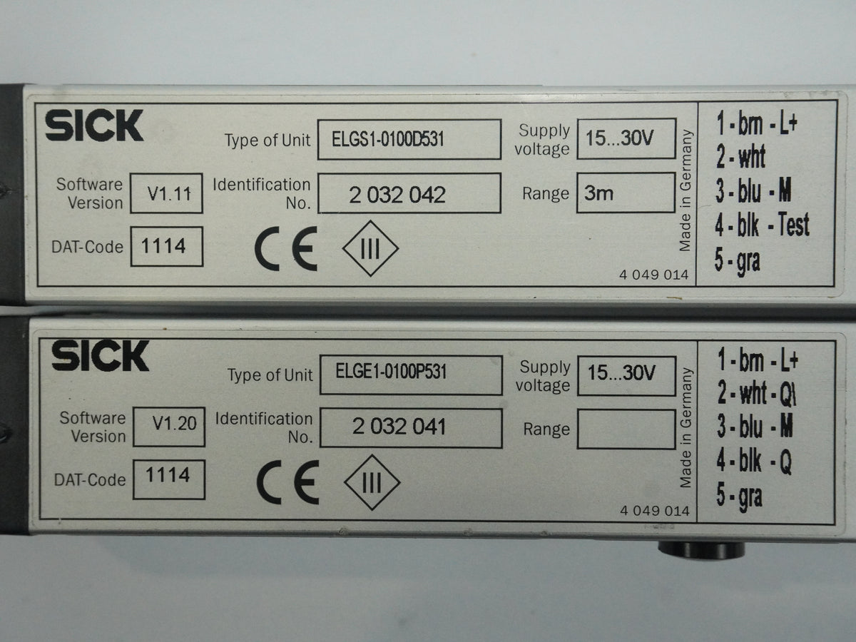 Sick 2032042 / 2032041 ELGS1-0100D531 + ELGE1-0100P531 Light Curtain Pair