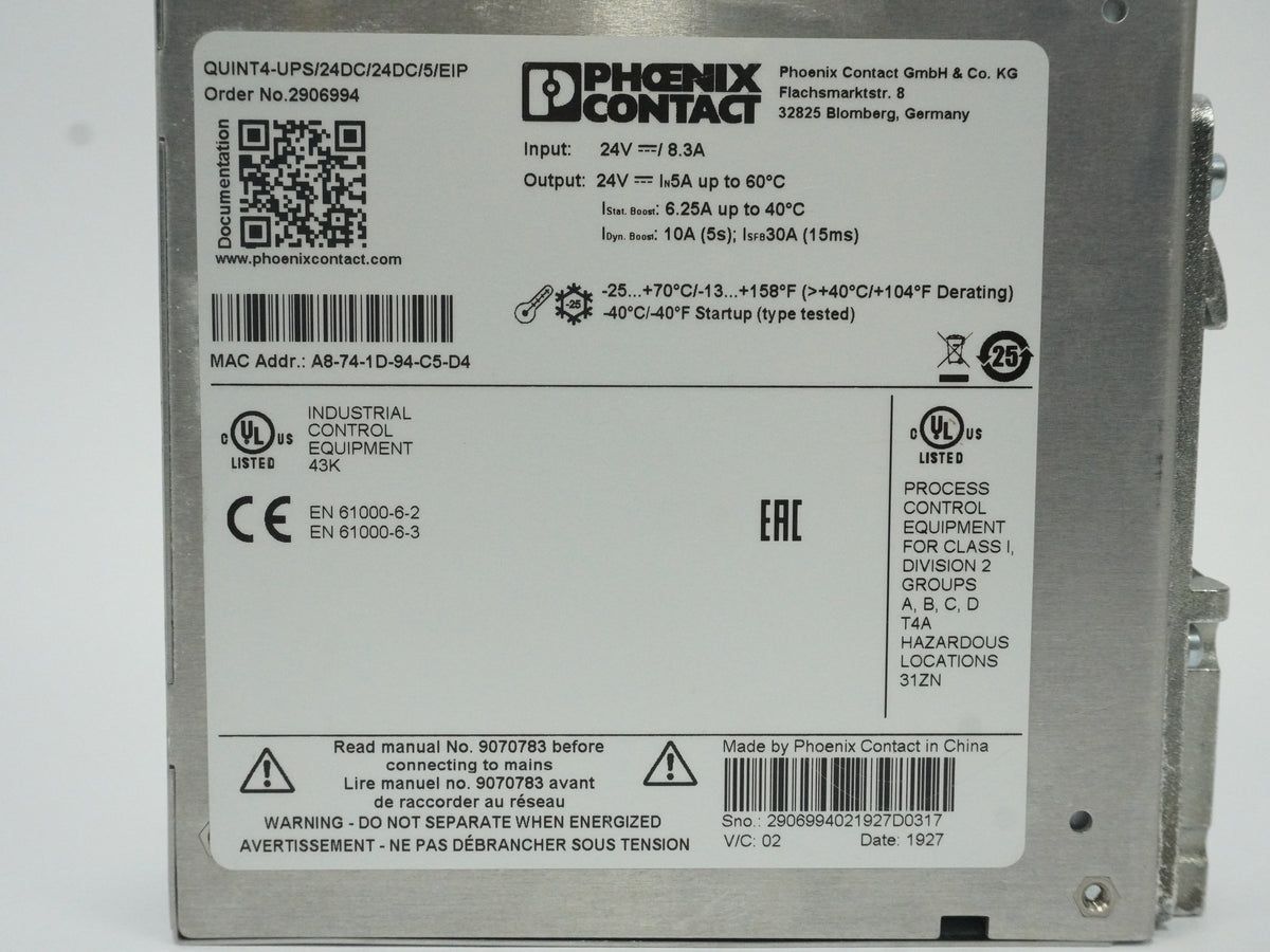 Phoenix Contact 2906994 QUINT4-UPS/24DC/24DC/5/EIP UPS Module