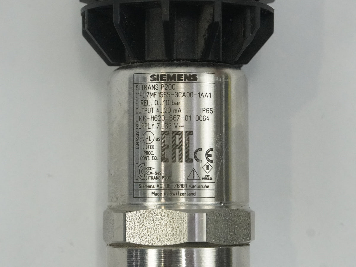 Siemens 7MF1565-3CA00-1AA1 SITRANS P200 Pressure Transmitter