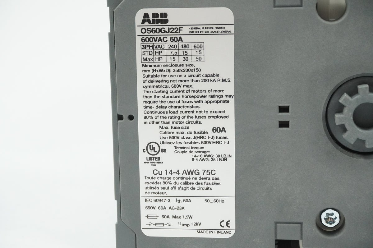 Abb OS60GJ22FP Switch Fuse 1SCA115469R1001