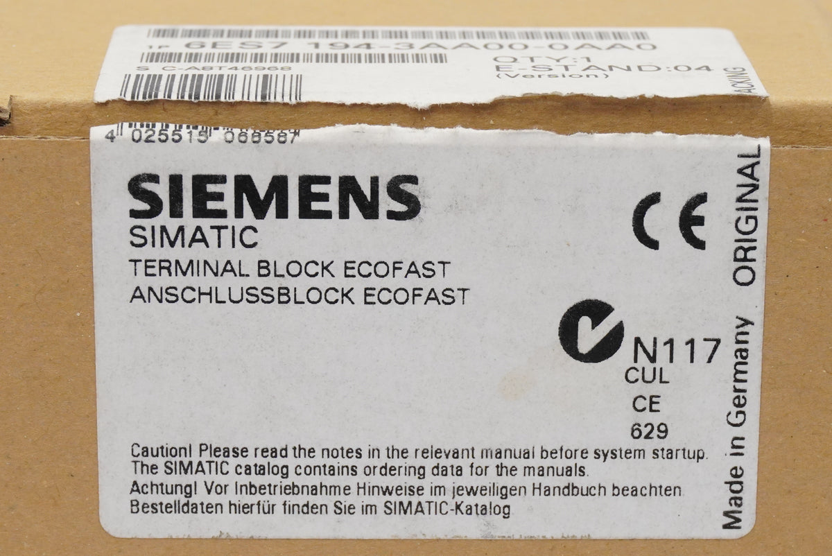 Siemens 6ES7 194-3AA00-0AA0 SIMATIC DP, Connection block ECOFAST for ET 200ECO