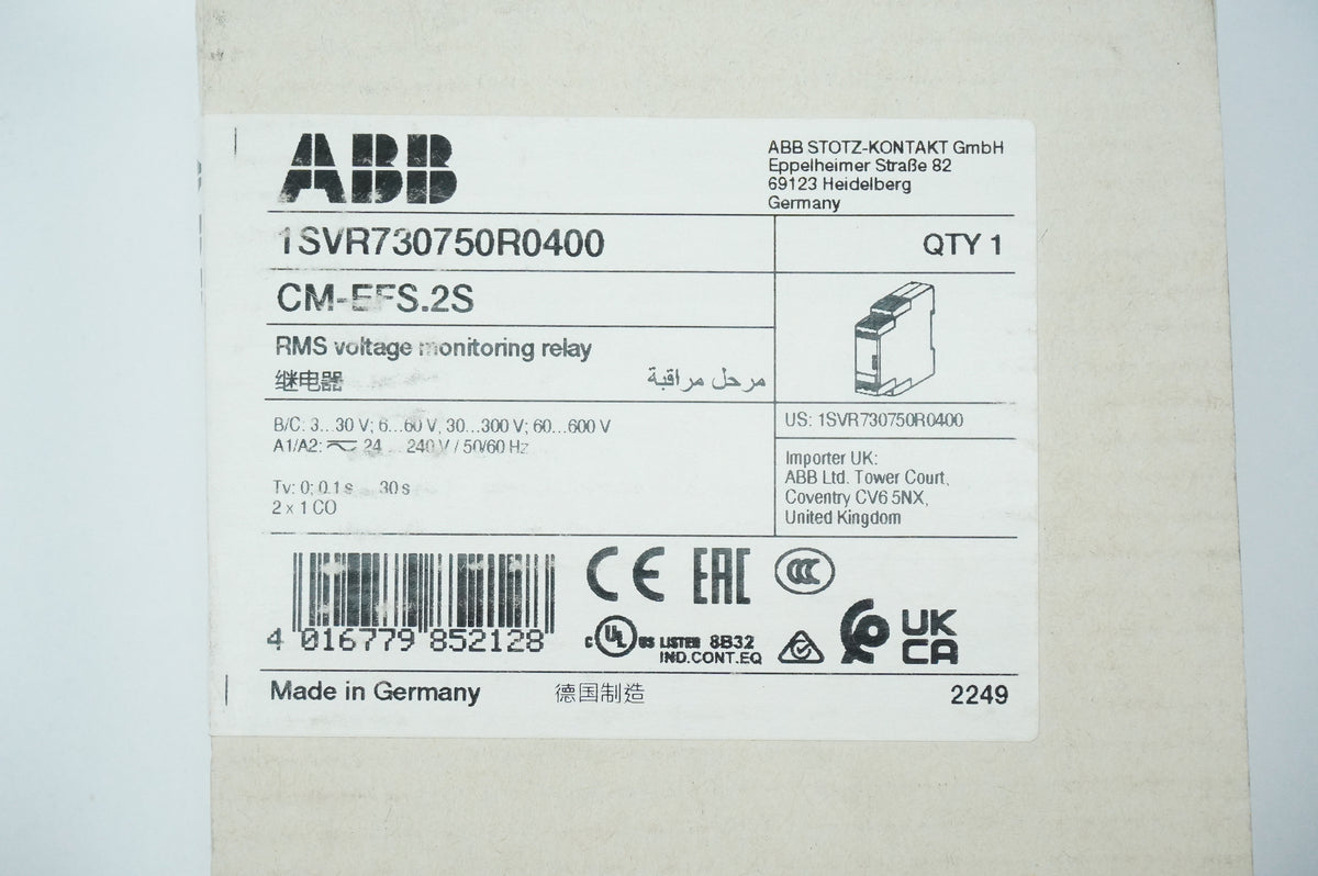 Abb 1SVR730750R0400 CM-EFS.2S RMS Voltage Monitoring Relay