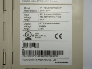 Teco JNTHBCBA0002BE-UF Variable Frequency Drive 2HP/1.5kW