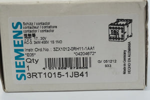 Siemens 3RT1015-1JB41 Contactor AC-3 3kW 400V 1S 1NO