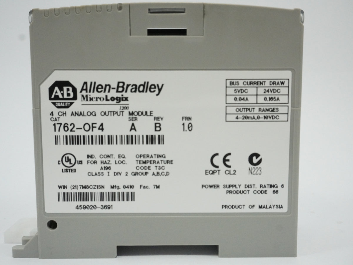 Ab 1762-OF4 MicroLogix 1200 4 CH Analog Output Module Ser. A Rev. B FRN 1.0