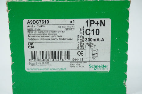 Schneider Electric A9DC7610 Acti9 CV40N RCBO 1P+N C10 300mA-A