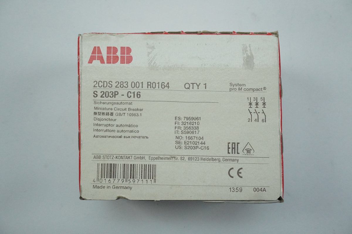 Abb 2CDS 283 001 R0164 S 203P-C16 Miniature Circuit Breaker System Pro M Compact