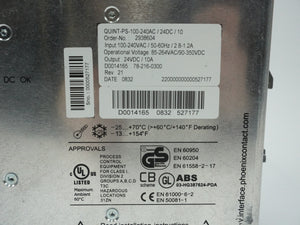 Phoenix Contact 2938604 QUINT-PS-100-240AC/24DC/10 Power Supply