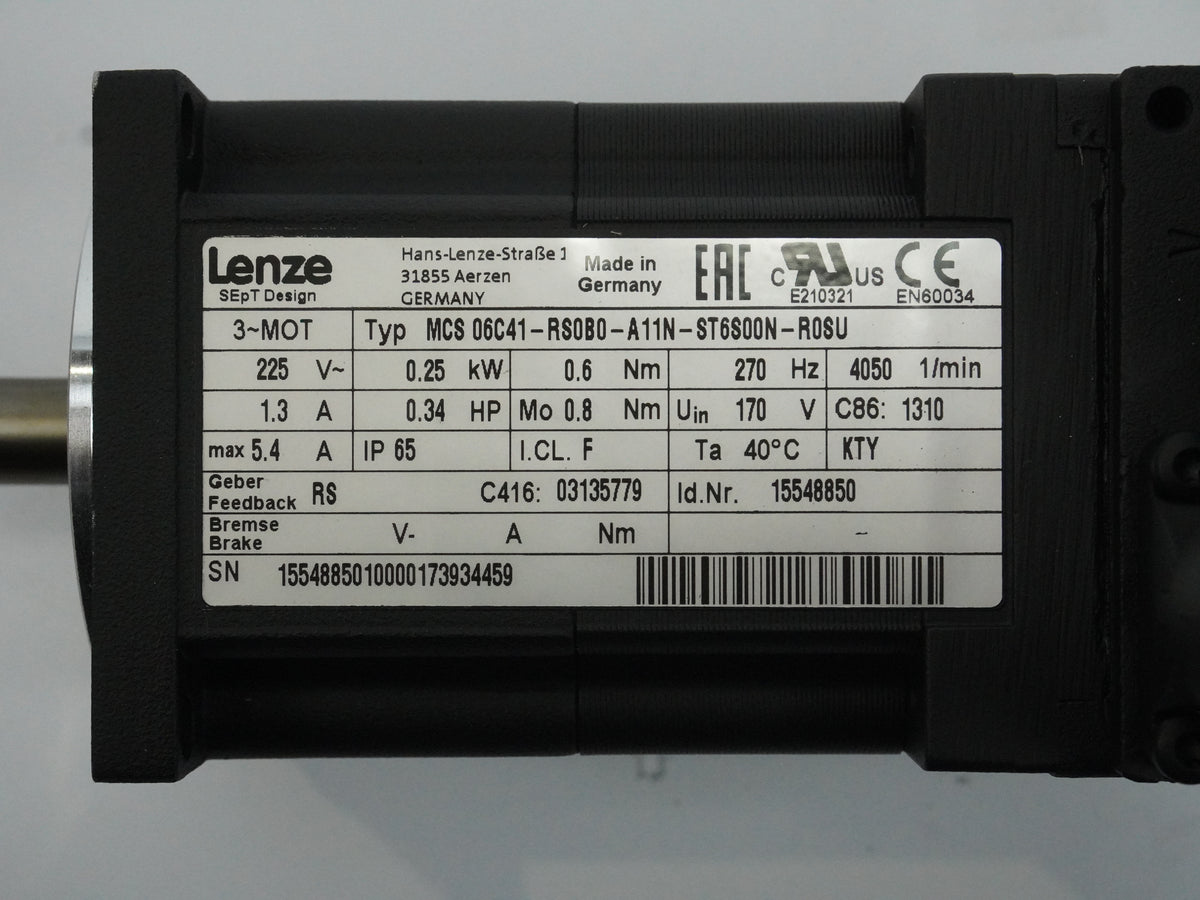 Lenze 15548850 MCS06C41-RS0B0-A11N-ST6S00N-R0SU 3-Phase Servo Motor