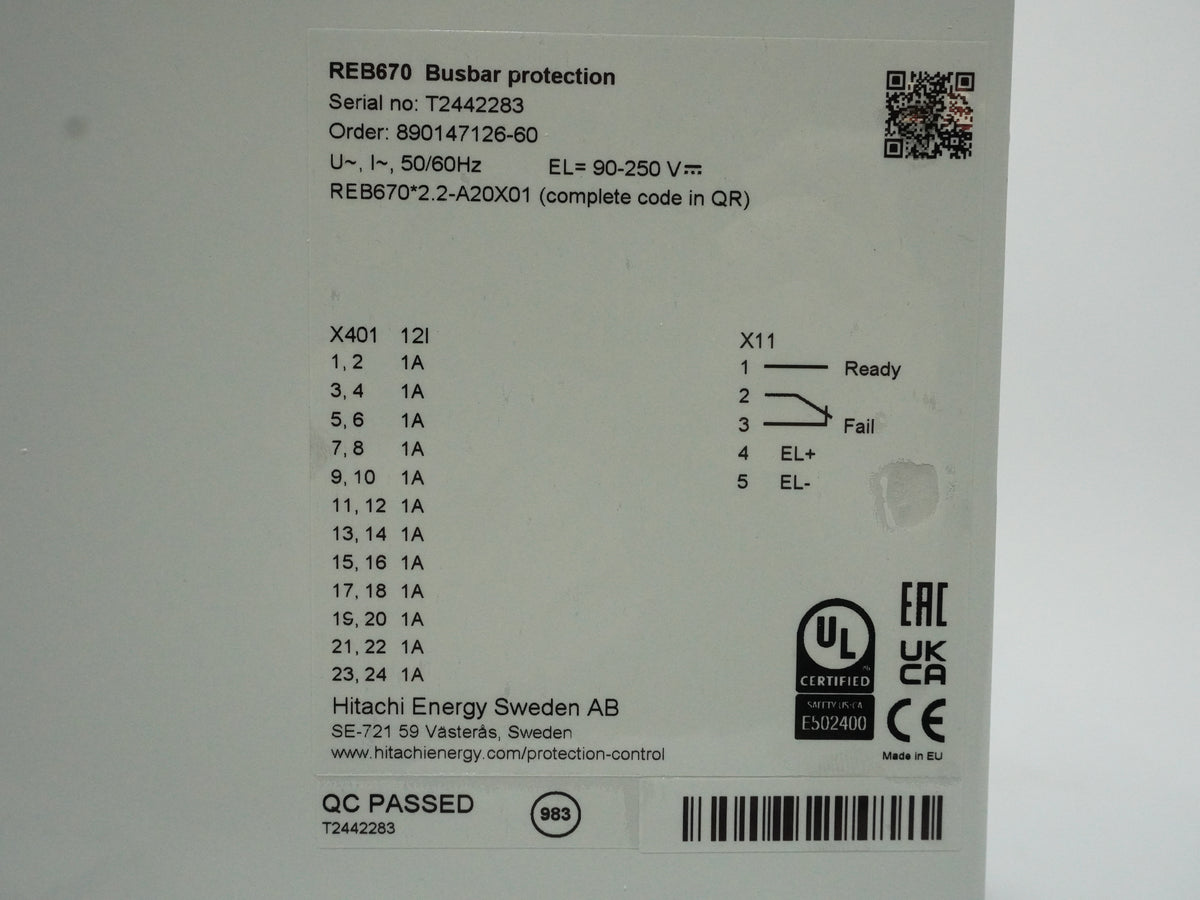 Hitachi Energy 1MRK002800-AG REB670 2.2-A20X01 Busbar Protection Relay