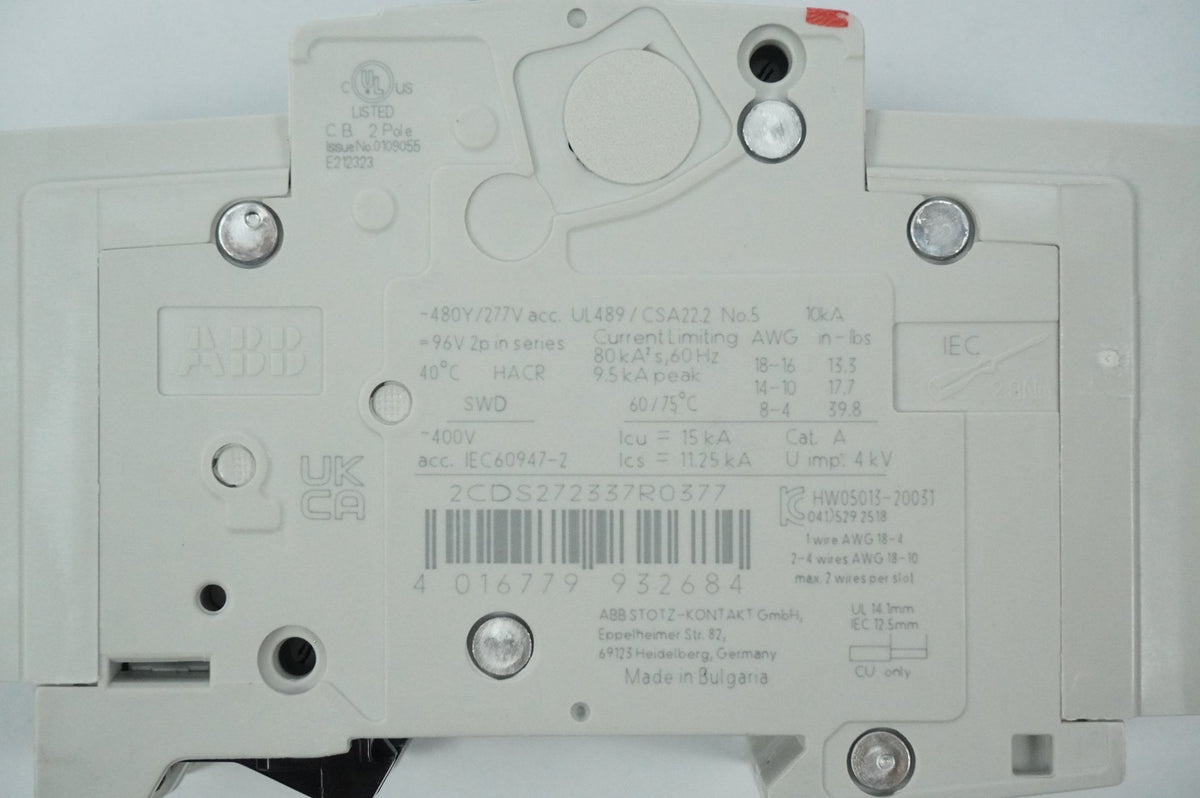 Abb 2CDS272337R0377 SU 202M-K6 Circuit Breaker 2-pole 6A K-characteristic