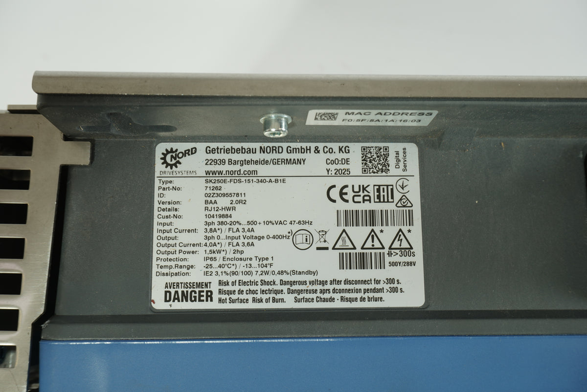 Nord 71262 SK250E-FDS-151-340-A-B1E Frequency Inverter 1.5kW