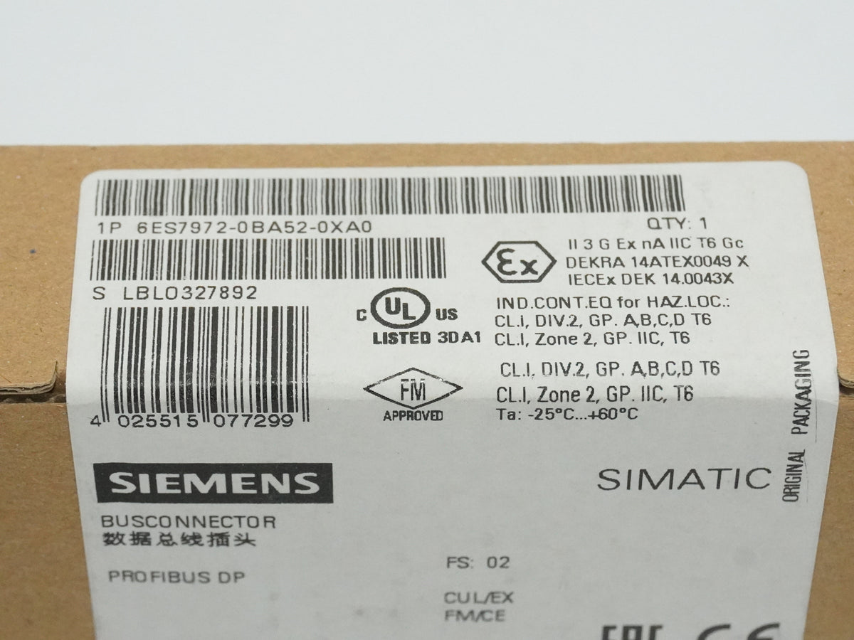 Siemens 6ES7972-0BA52-0XA0 SIMATIC DP Connector FS: 02