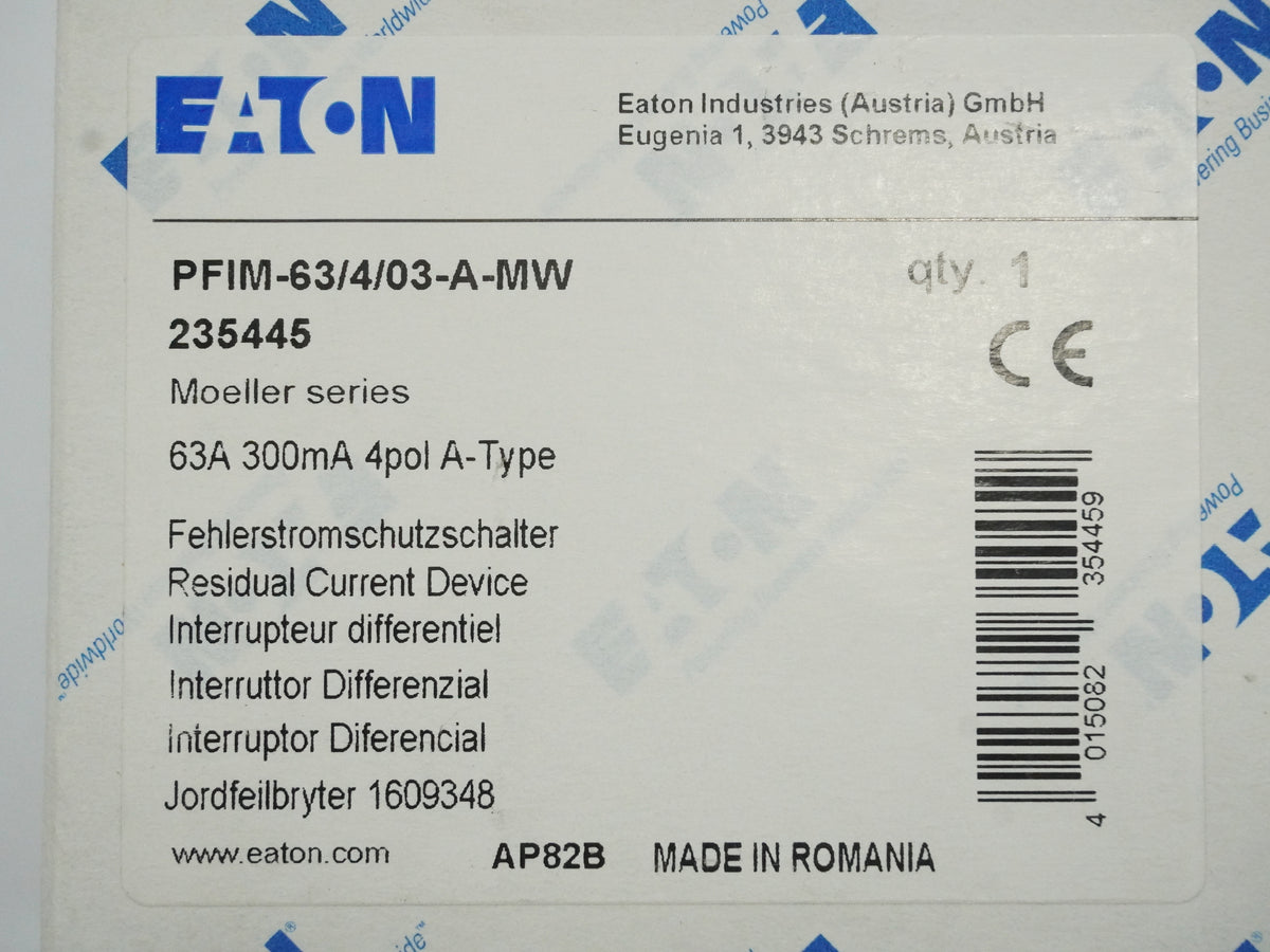 Eaton 235445 PFIM-63/4/03-A-MW Residual Current Device
