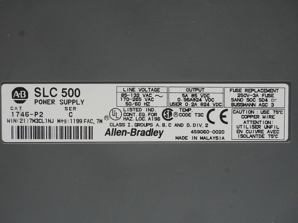 Ab 1746-P2 SER C SLC500 Power Supply + 1746-A7 SER B 7-Slot Rack