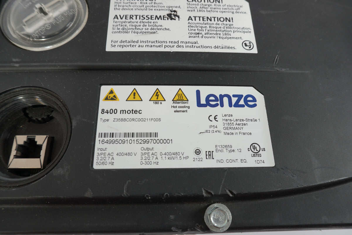 Lenze E84DGDVB11242PS 8400 motec Drive, W: Z35BBC0RC0G211F00S, E84DGS3KCENND