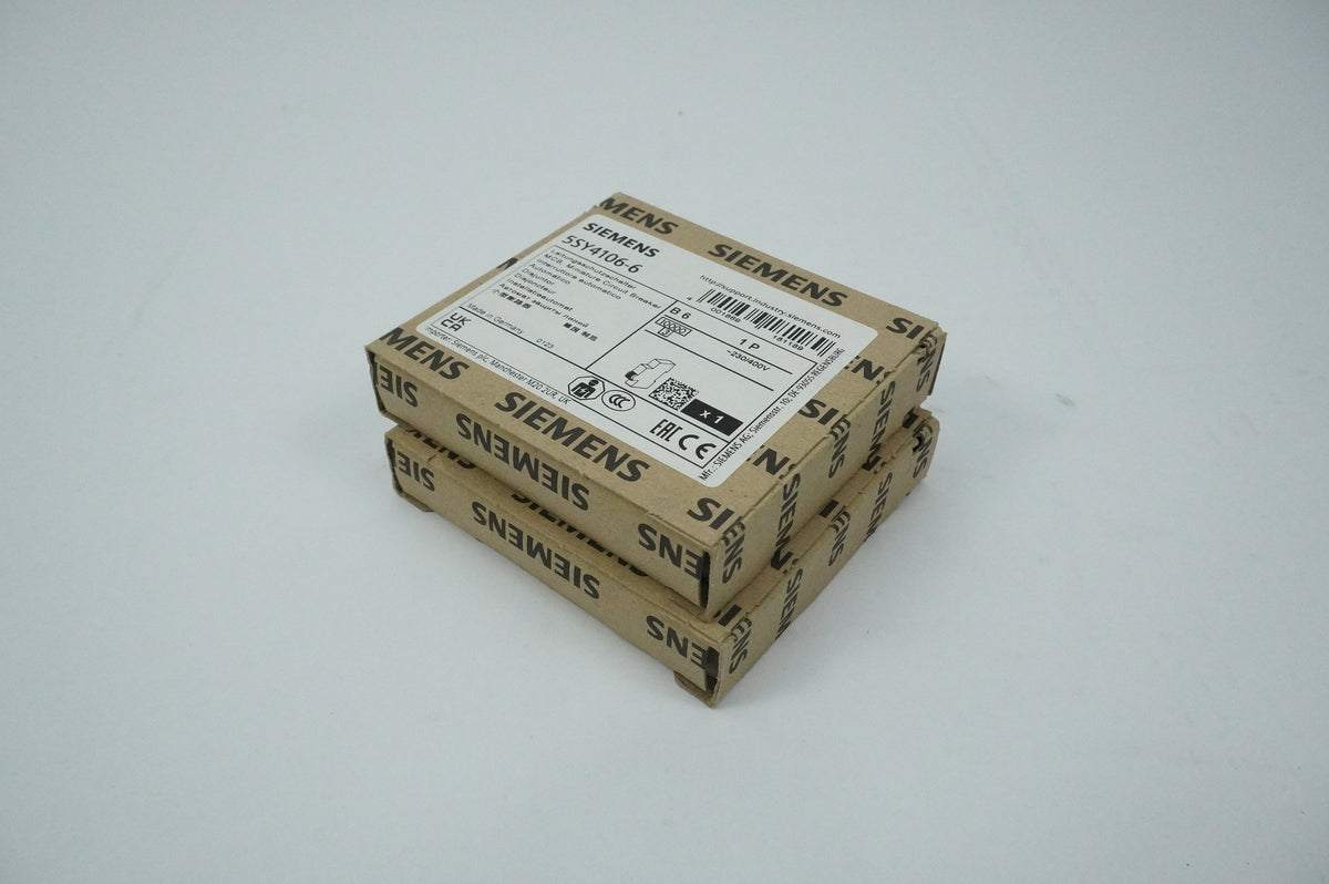 Siemens 5SY4106-6 MCB Miniature Circuit Breaker B6 1P Batch of 2pcs.