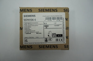 Siemens 5SY4106-6 MCB Miniature Circuit Breaker B6 1P Batch of 2pcs.