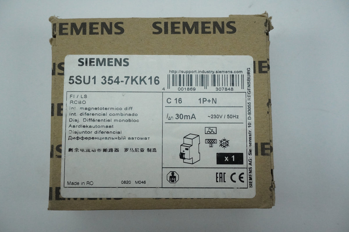 Siemens 5SU1 354-7KK16 RCBO FI/LS C16 1P+N 30mA