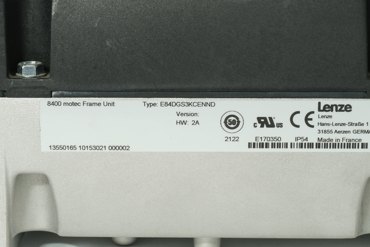 Lenze E84DGDVB75142PS 8400 motec Drive Unit, W:Z35BBC0RC0G175F00S, E84DGS3KCENND