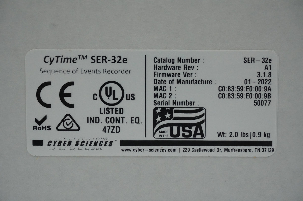 Cyber Sciences SER-32e CyTime SER-32e Sequence of Events Recorder