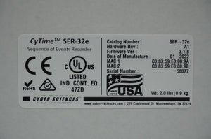 Cyber Sciences SER-32e CyTime SER-32e Sequence of Events Recorder