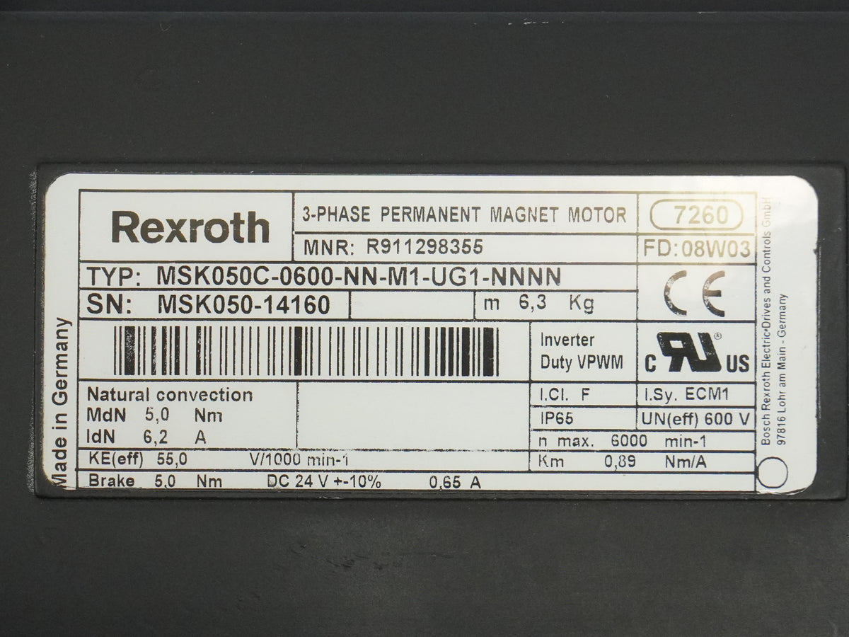 Bosch/Rexr R911298355 MSK050C-0600-NN-M1-UG1-NNNN, Servo Motor