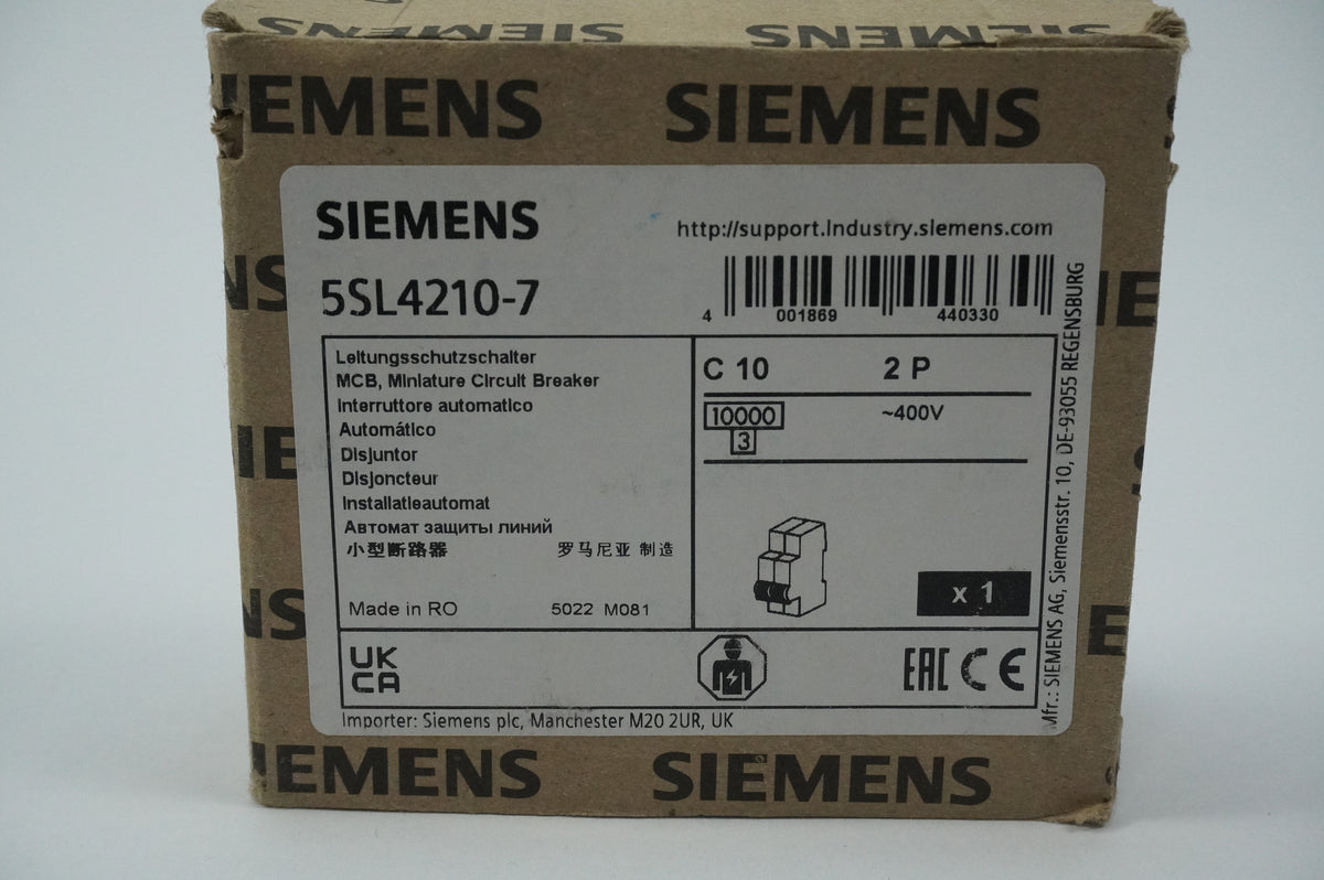 Siemens 5SL4210-7 MCB Miniature Circuit Breaker C10 2P