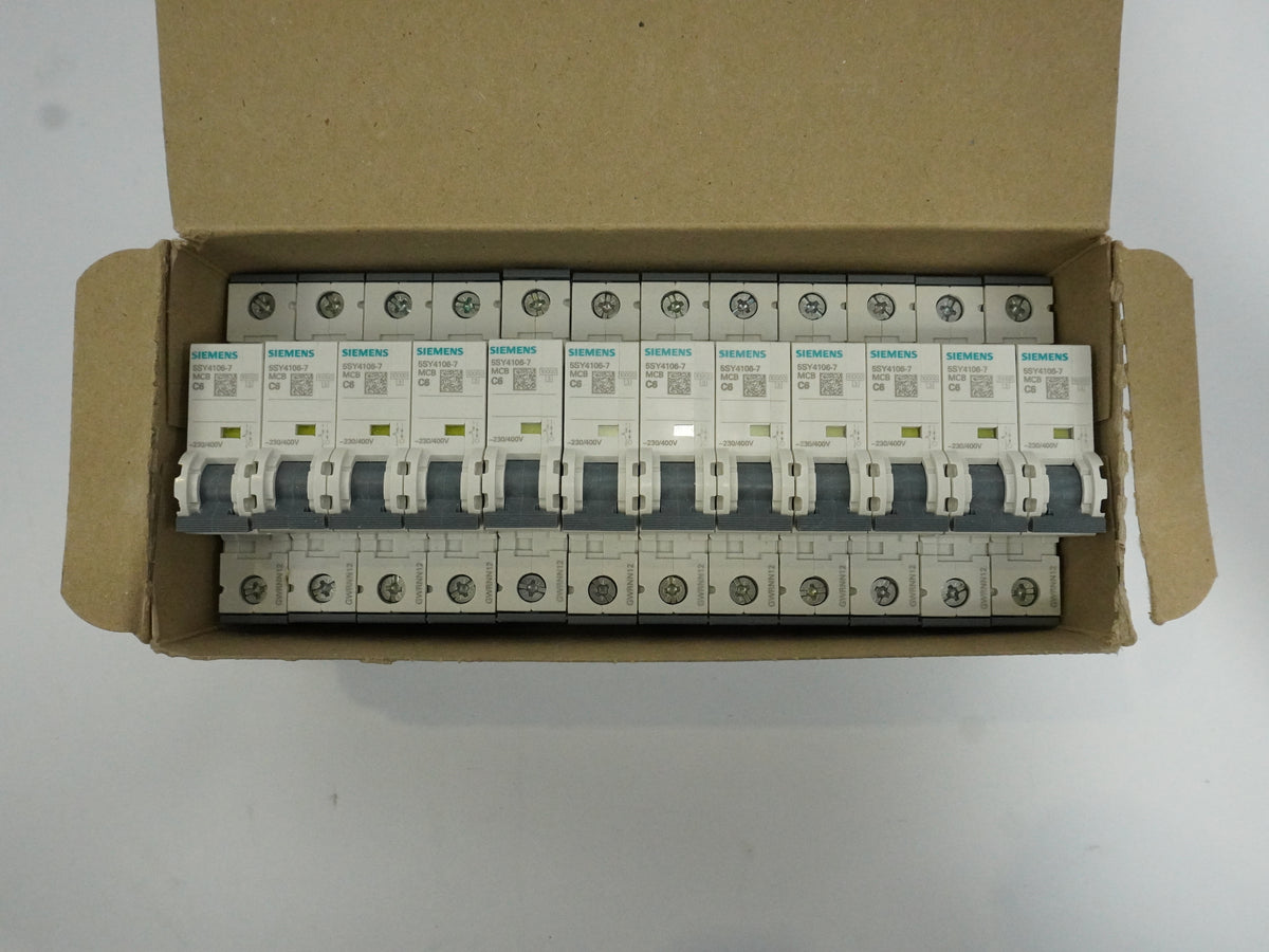 Siemens 5SY4106-7 MCB Miniature Circuit Breaker C6 1P Batch of 12pcs.