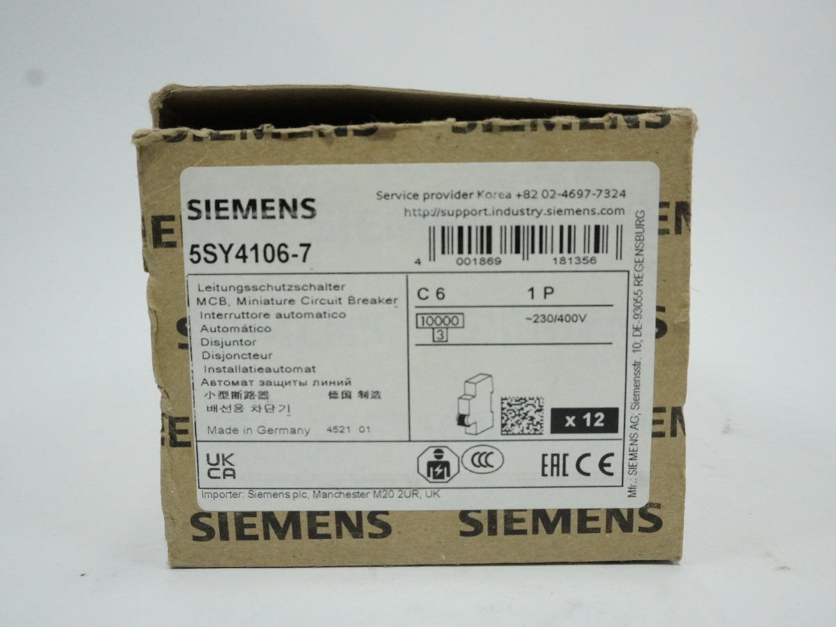 Siemens 5SY4106-7 MCB Miniature Circuit Breaker C6 1P Batch of 12pcs.