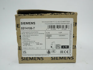 Siemens 5SY4106-7 MCB Miniature Circuit Breaker C6 1P Batch of 12pcs.