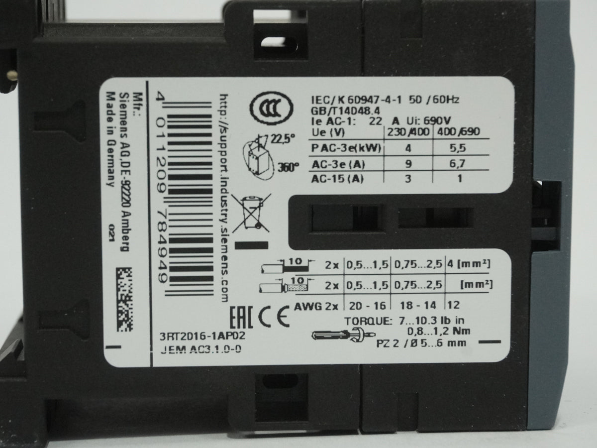 Siemens 3RT2016-1AP02 3RT2016-1AP02 Contactor