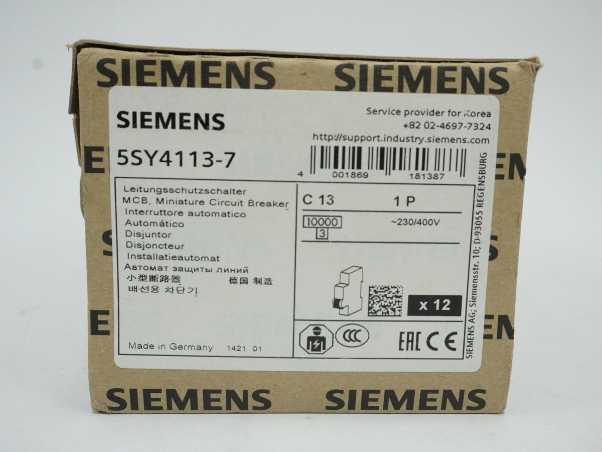 Siemens 5SY4113-7 MCB Miniature Circuit Breaker C13 1P Batch of 12 pcs.