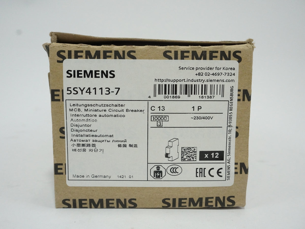 Siemens 5SY4113-7 MCB Miniature Circuit Breaker C13 1P Batch of 12 pcs.