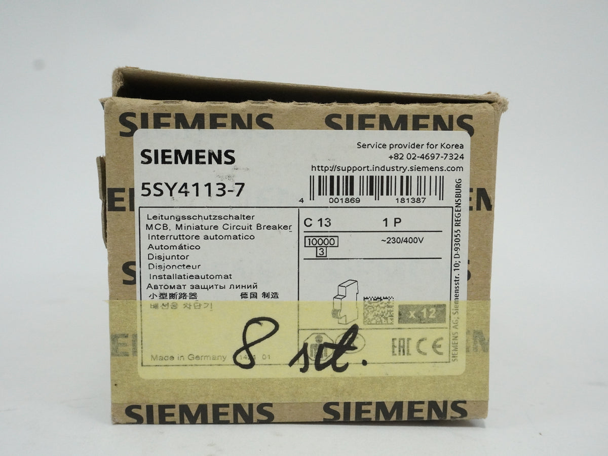 Siemens 5SY4113-7 MCB Miniature Circuit Breaker C13 1P Batch of 8 pcs.