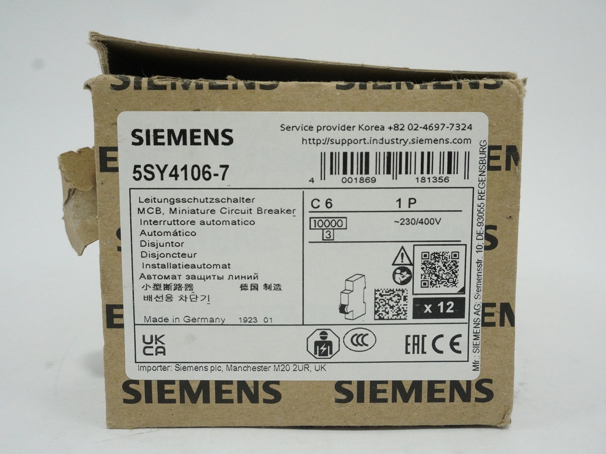 Siemens 5SY4106-7 MCB Miniature Circuit Breaker C6 1P Batch of 8 pcs.