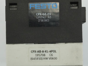 Festo 195742 CPX-GE-EV Electric Interface Module With CPX-AB-8-KL-4POL 195708