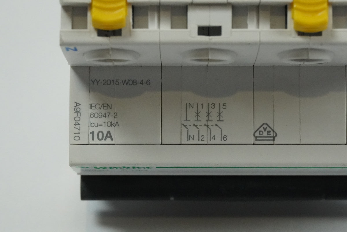 Schneider Electric A9F04710 iC60N C10A 4-Pole Miniature Circuit Breaker