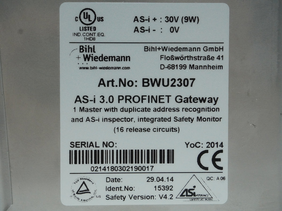 Bihl+Wiedemann BWU2307 AS-i 3.0 PROFINET Gateway