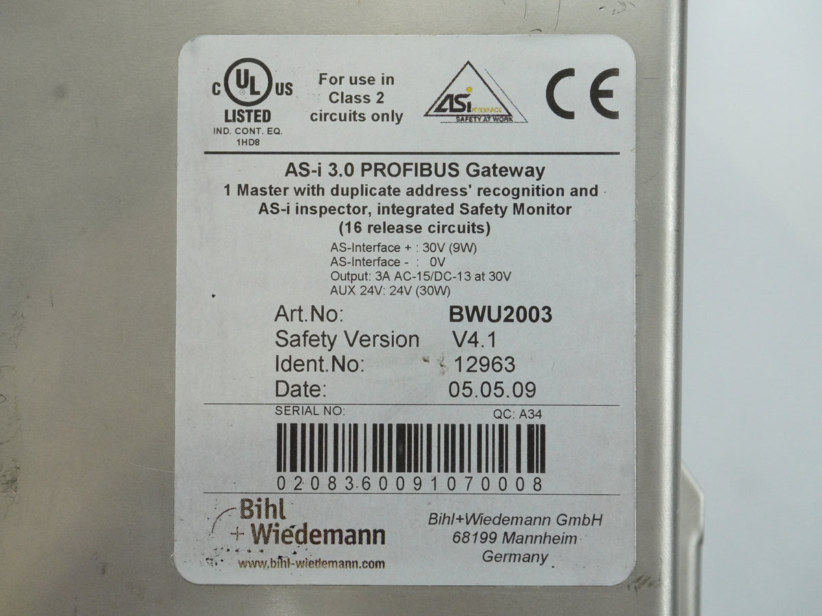 Bihl+Wiedemann BW2003 AS-i 3.0 PROFIBUS Gateway