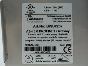 Bihl+Wiedemann BWU2237 AS-i 3.0 PROFINET Gateway 2 Master with Safety Monitor