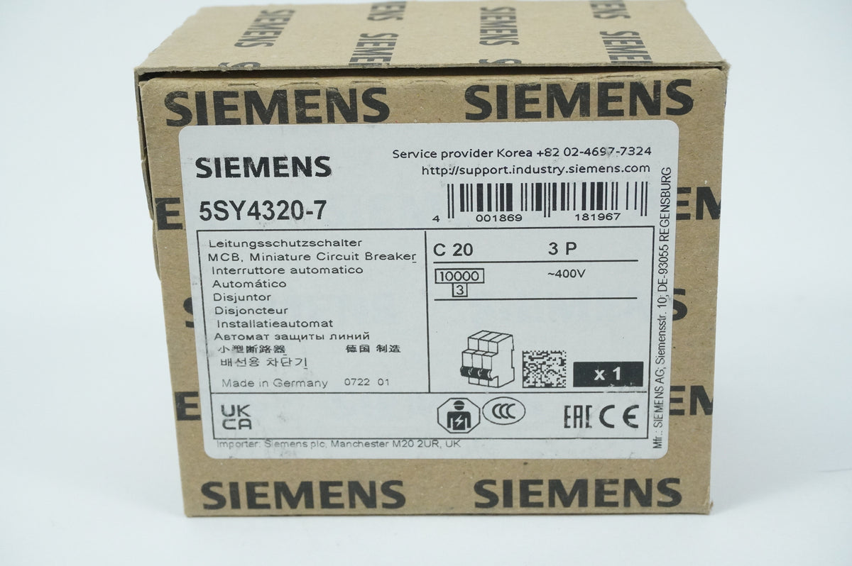 Siemens 5SY4320-7 5SY4320-7 MCB Miniature Circuit Breaker C20 3P