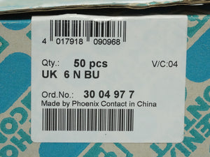 Phoenix Contact 3004977 UK 6 N BU Terminal Block Batch 50 Pcs.
