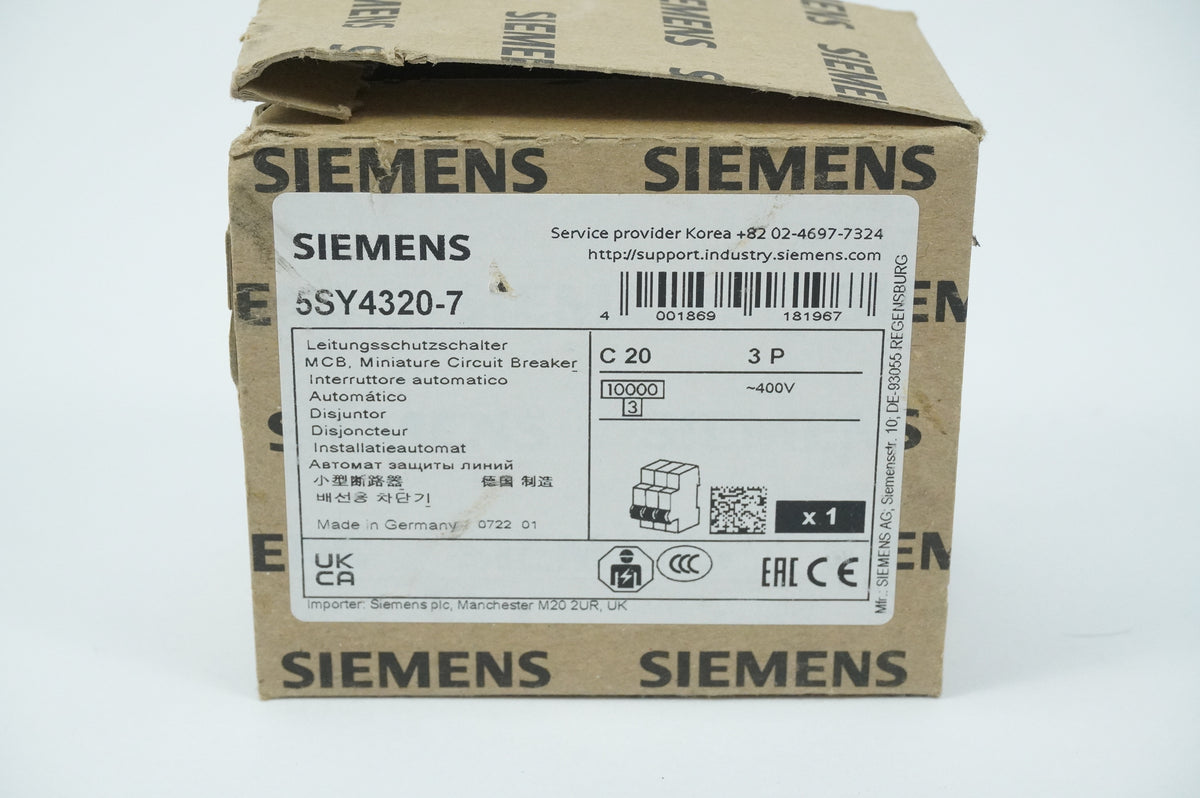Siemens 5SY4320-7 5SY4320-7 MCB Miniature Circuit Breaker C20 3P